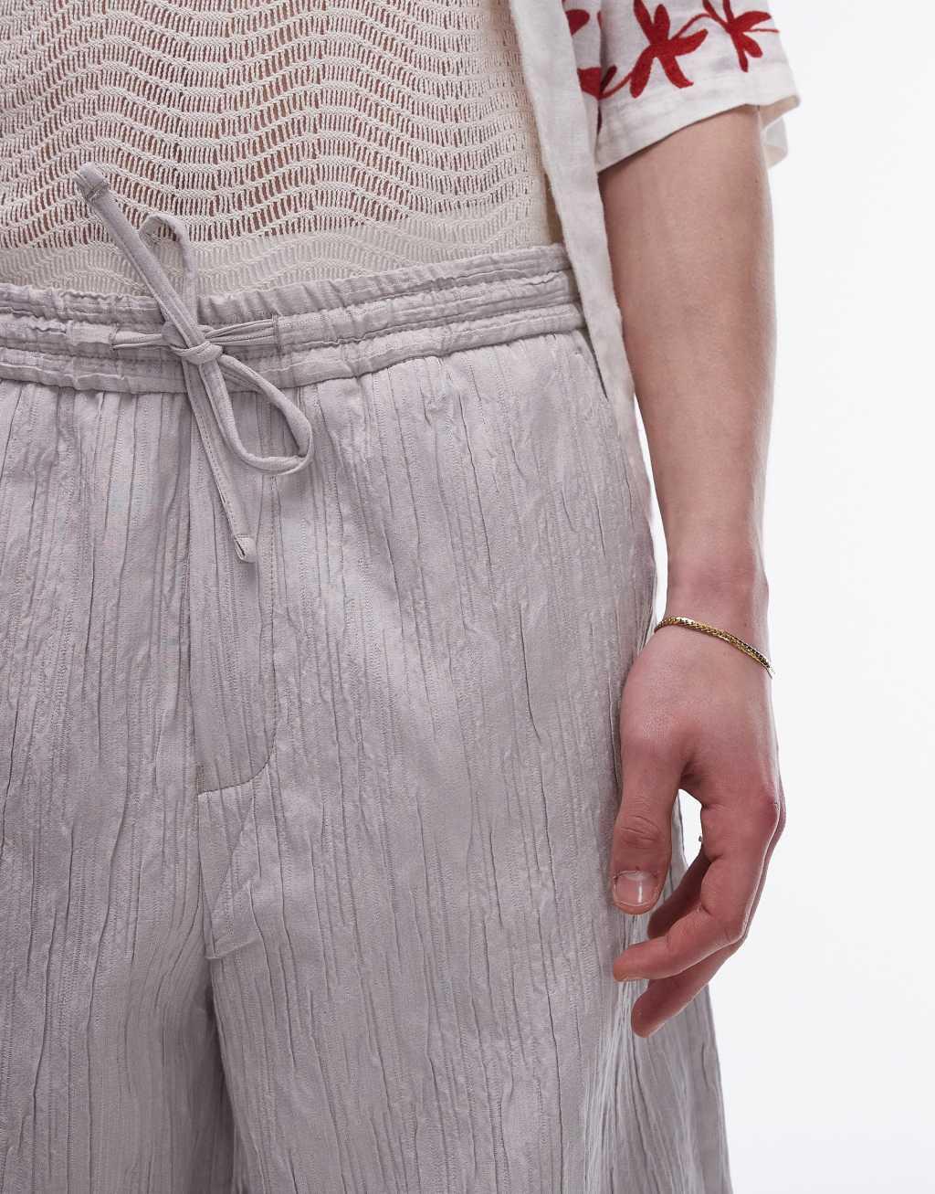 Topman premium wide leg textured pants in stone Product Image