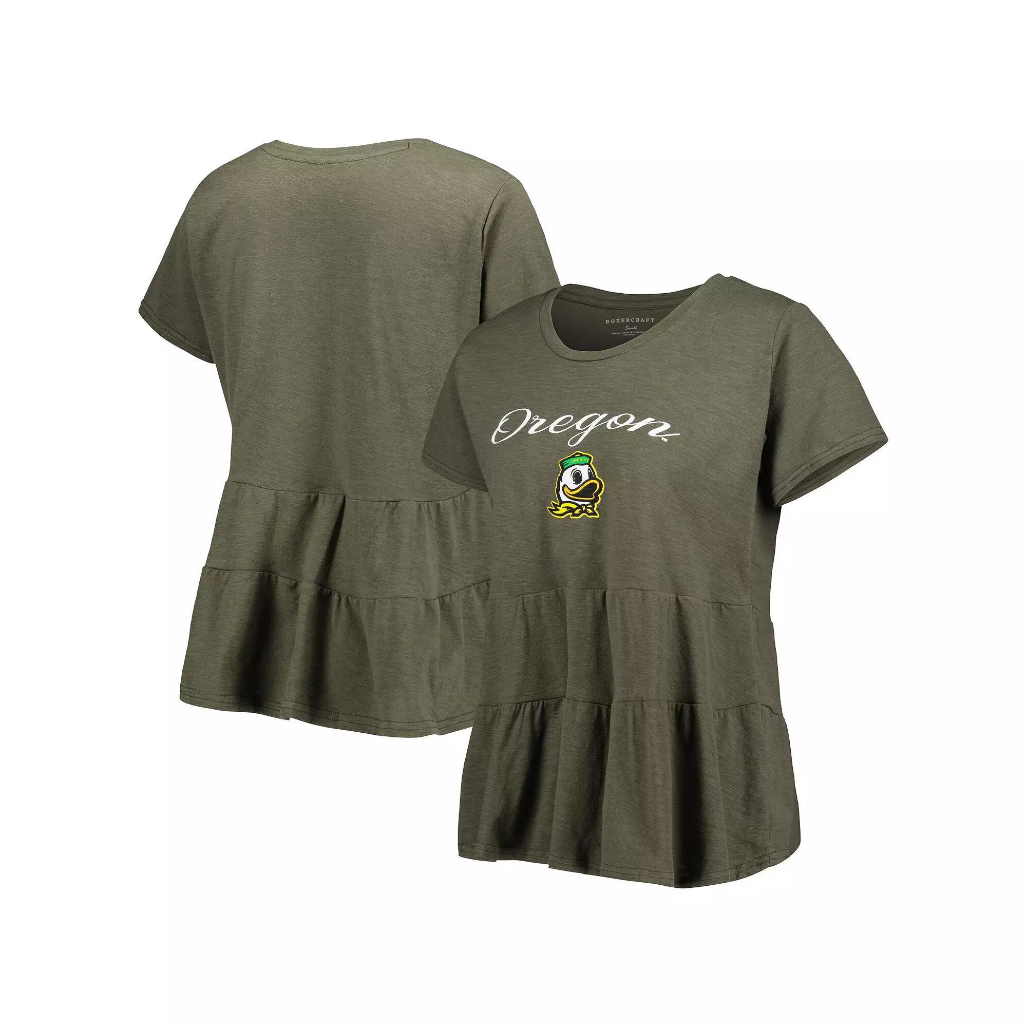Women's Green Oregon Ducks Willow Ruffle-Bottom T-Shirt, Size: Medium Product Image