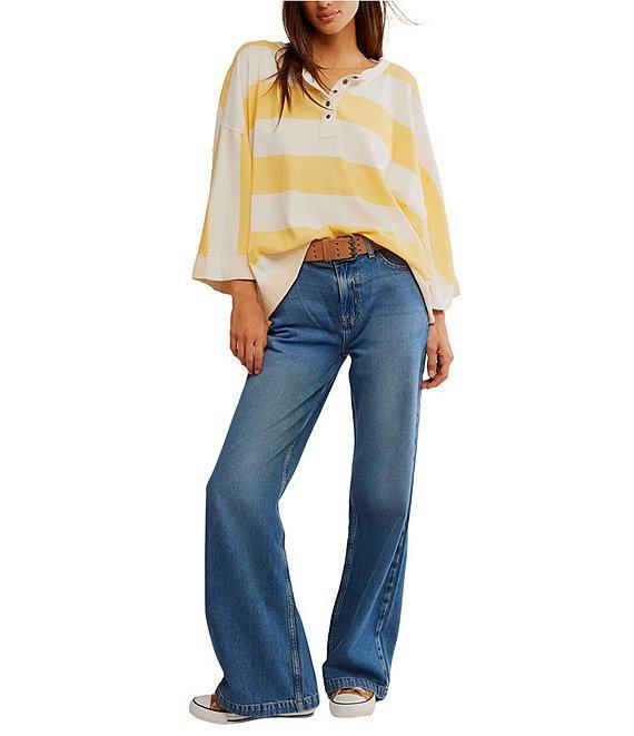 Free People Wonderful Stripe Collard Neck 3/4 Dolman Sleeve Oversized Tee Product Image