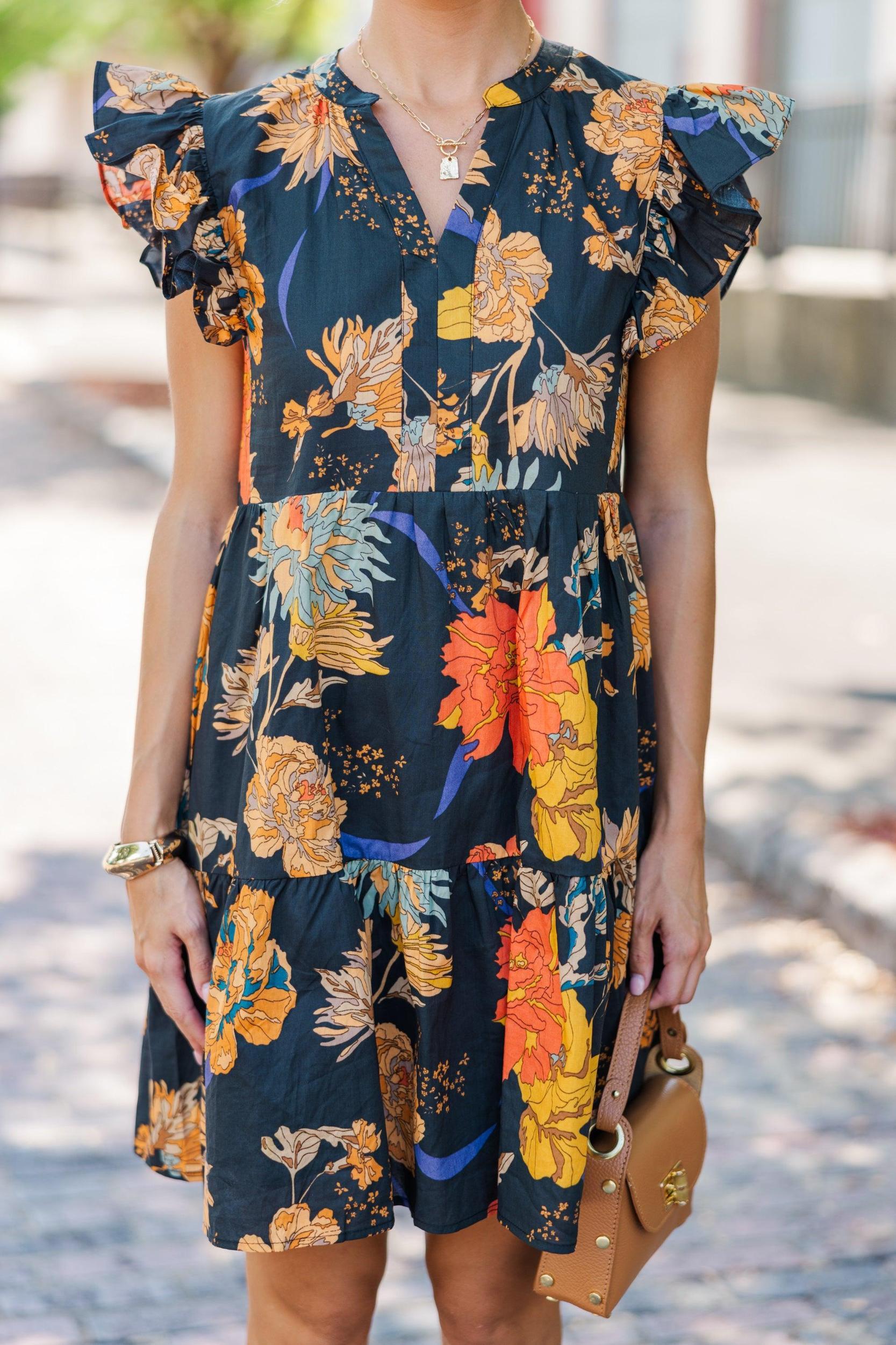 At This Time Black Floral Dress Female Product Image