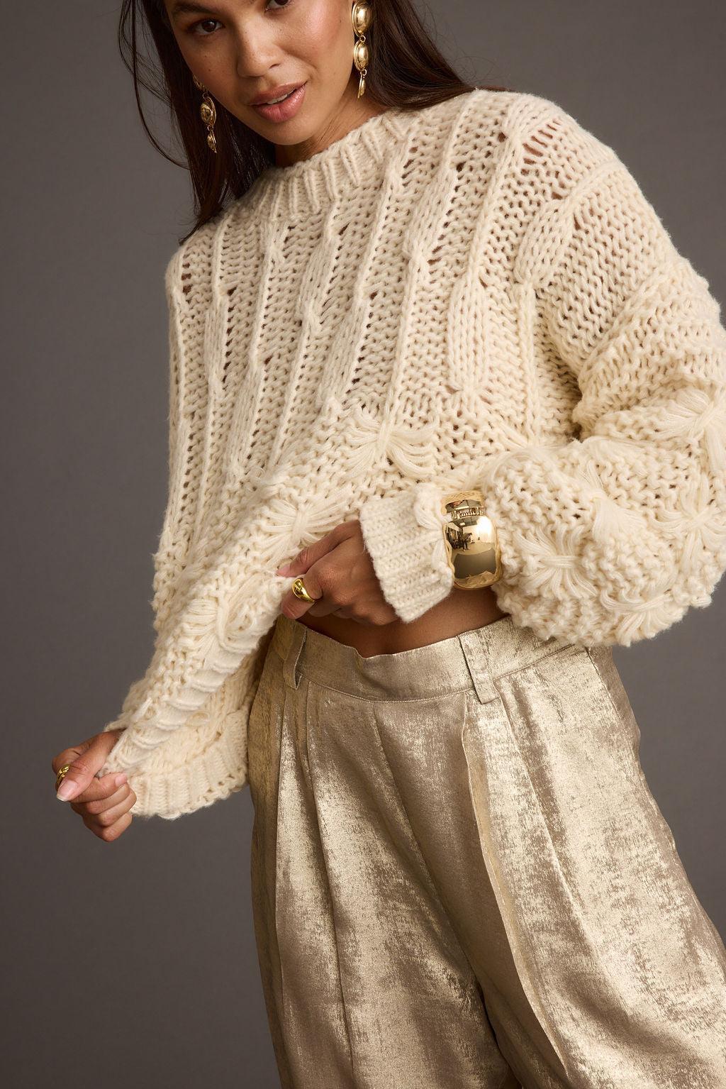 Bethany Cream Cable Knit Sweater Product Image