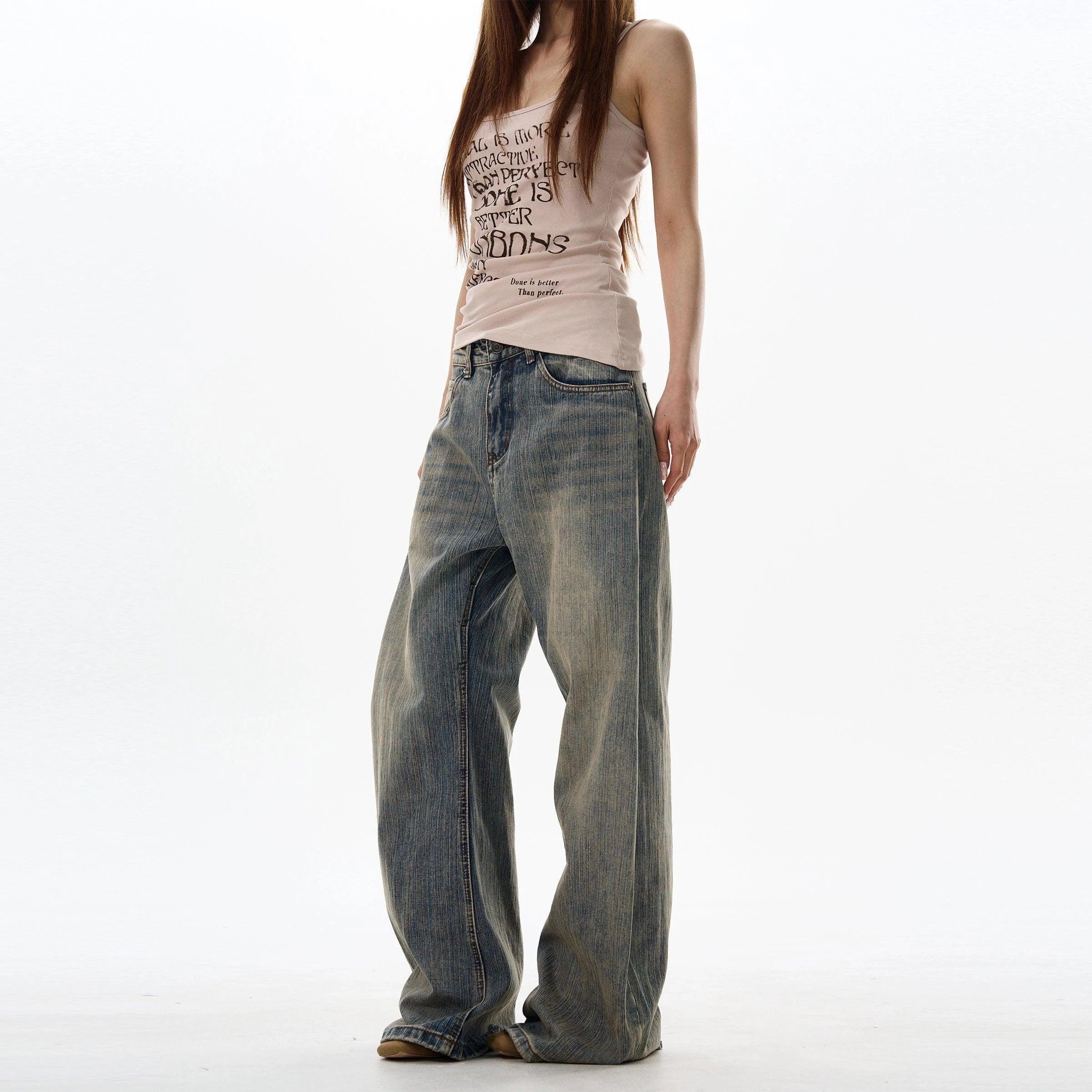 RT No. 18041 WASHED BLUE DENIM STRAIGHT JEANS Product Image