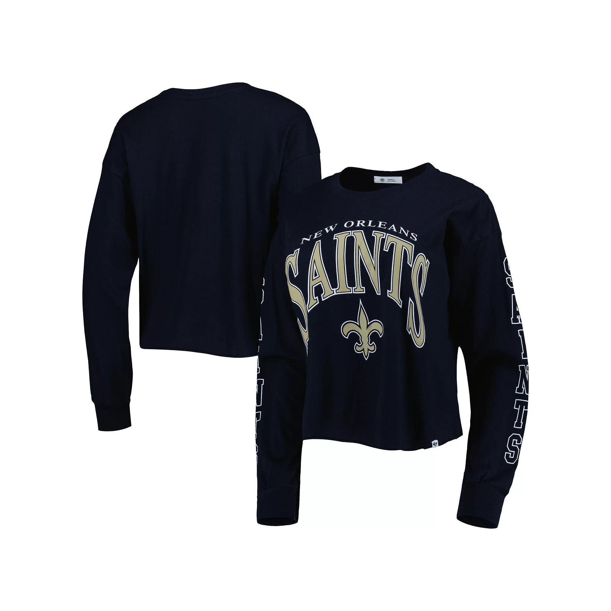 Women's '47 Black New Orleans Saints Skyler Parkway Cropped Long Sleeve T-Shirt, Size: Large Product Image