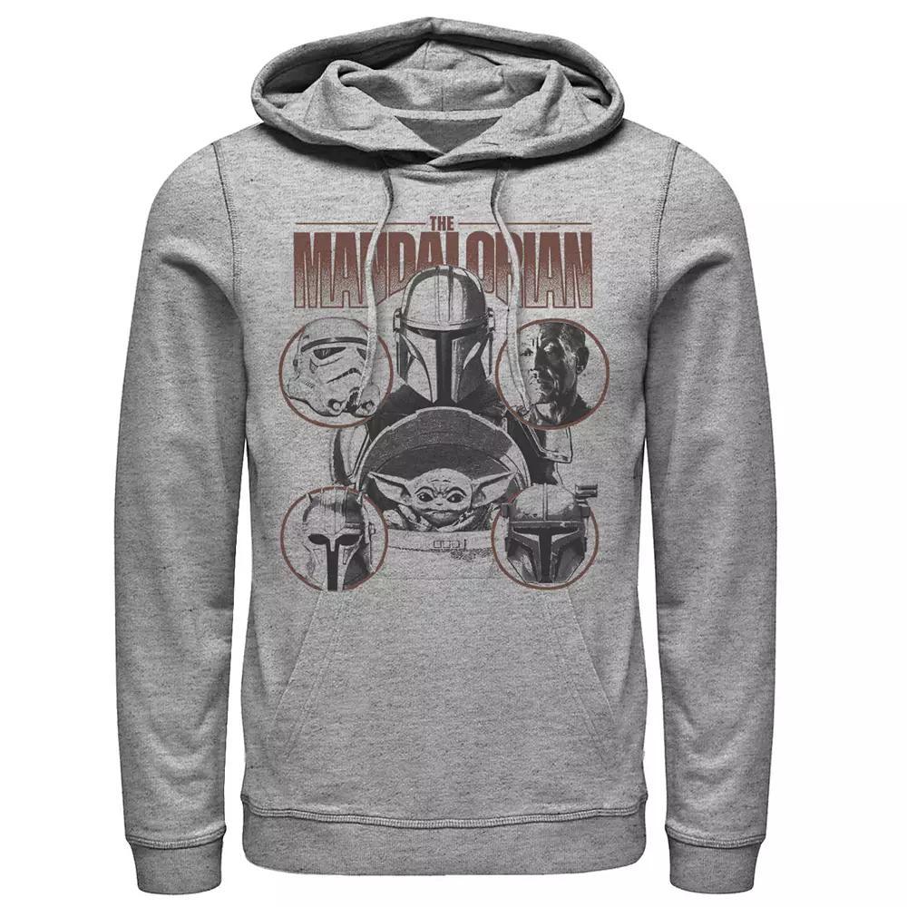 Men's Star Wars The Mandalorian Greyscale Ally Portrait Panels Hoodie, Size: Medium, Athletic Grey Product Image
