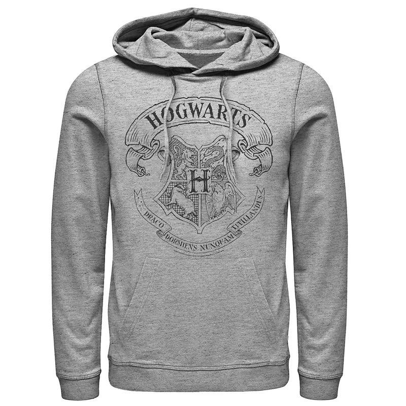 Men's Harry Potter Simple Hogwarts Crest Outline Graphic Pullover Hoodie, Size: 3XL, Athletic Grey Product Image