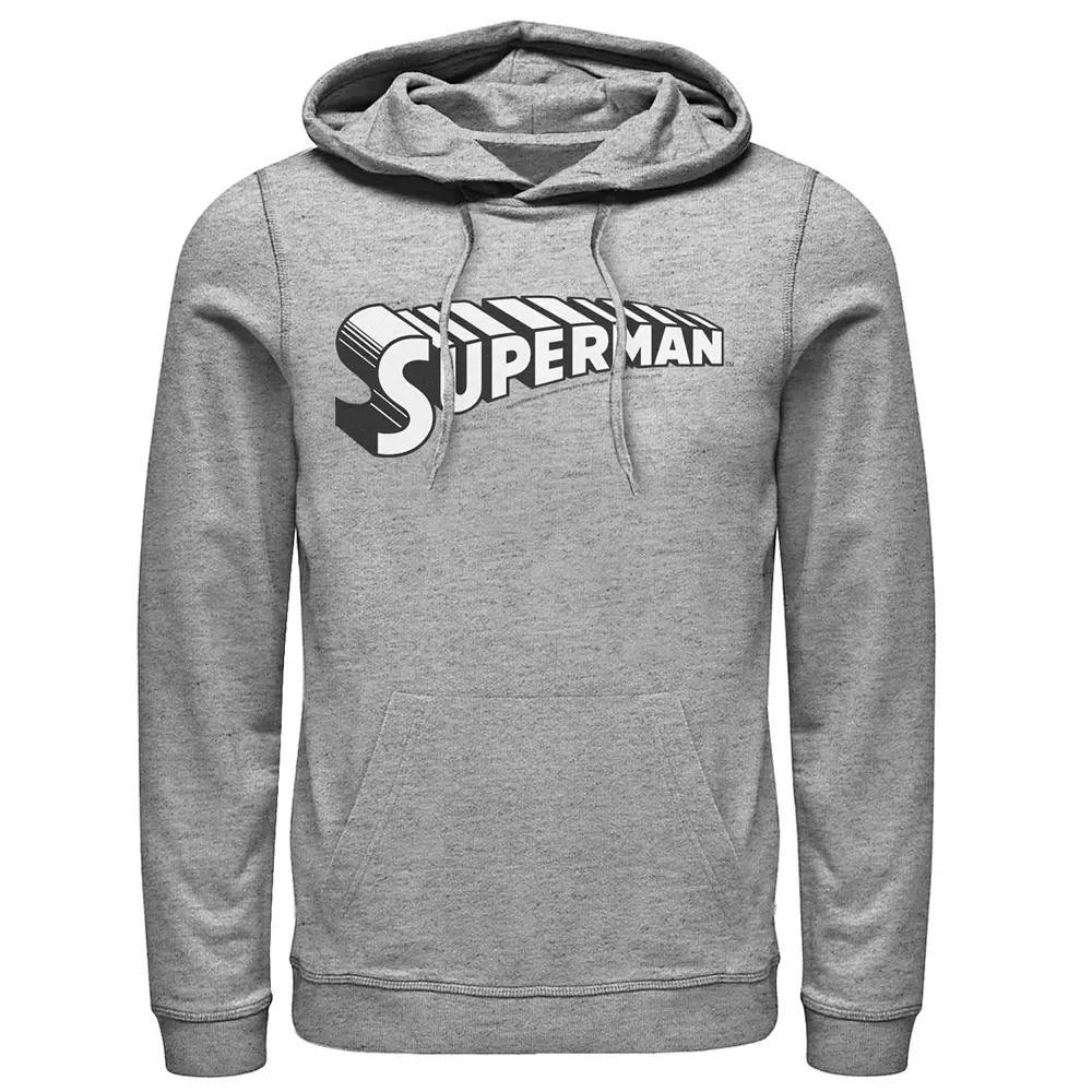 Men's DC Comics Superman Black & White Text Chest Logo Hoodie, Size: XXL, Athletic Grey Product Image