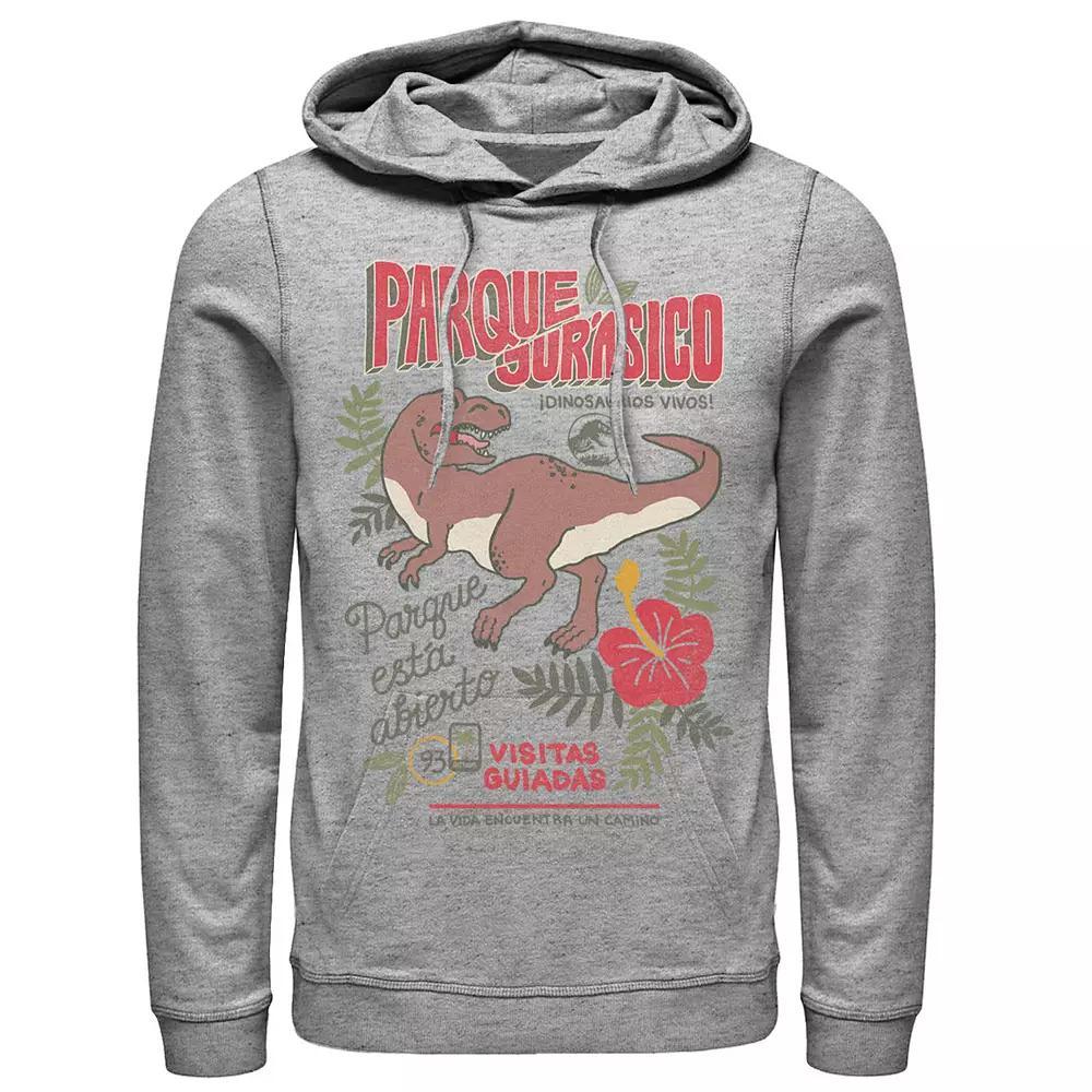 Men's Jurassic Park Spanish Opening Day Poster Hoodie, Size: Small, Athletic Grey Product Image
