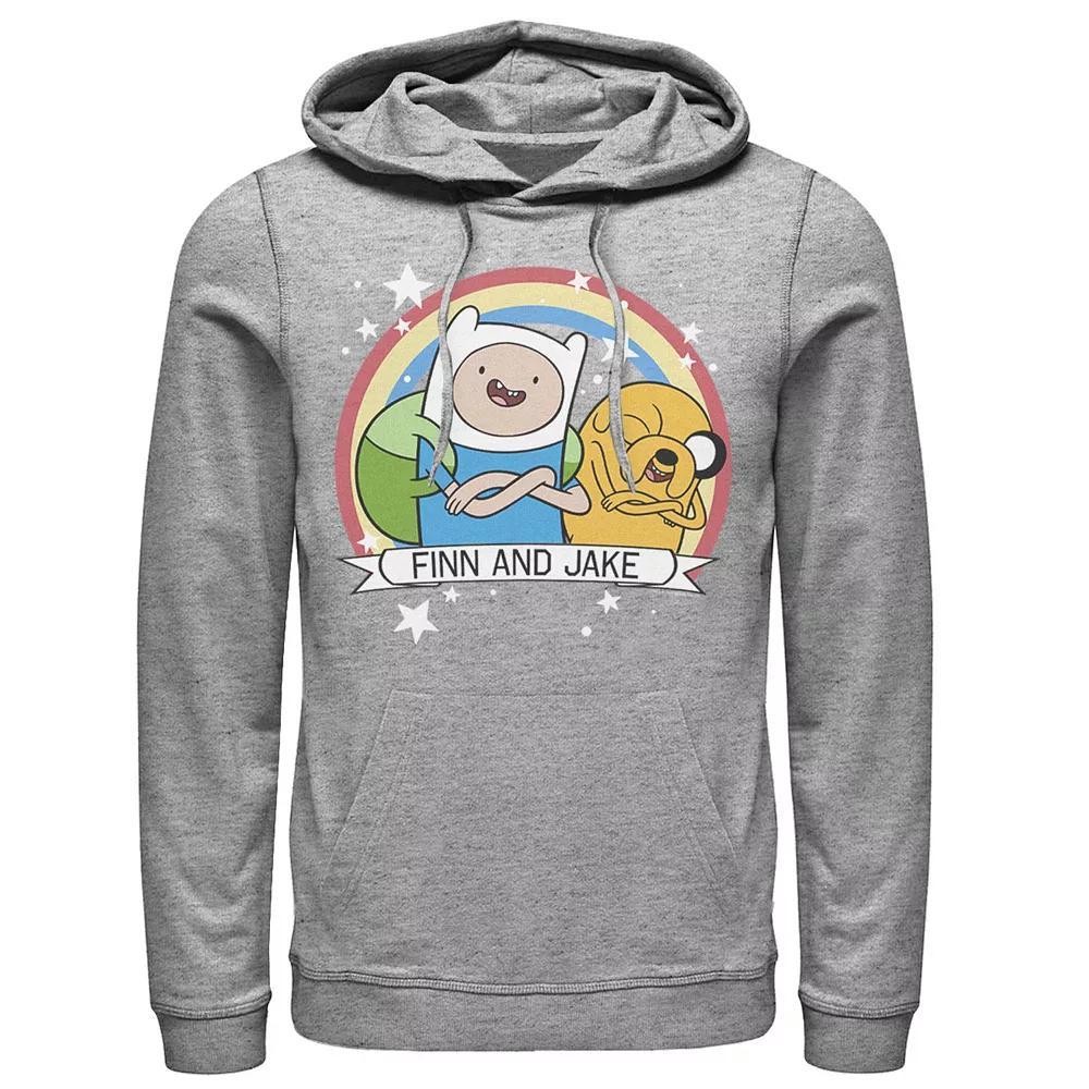 Men's Cartoon Network Adventure Time Finn & Jake Rainbow Banner Hoodie, Size: XL, Athletic Grey Product Image