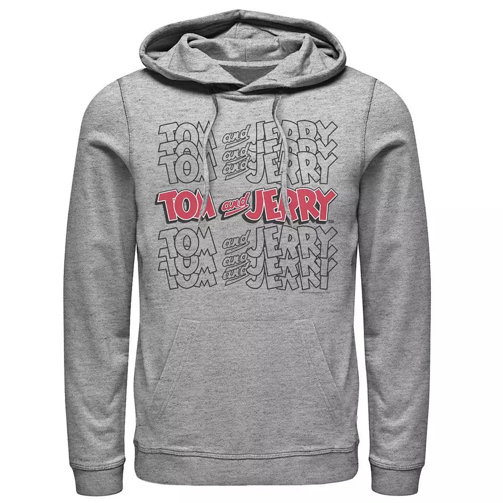 Mens Tom And Jerry Logo Stack Hoodie, Men's, Size: XXL, Athletic Grey Product Image