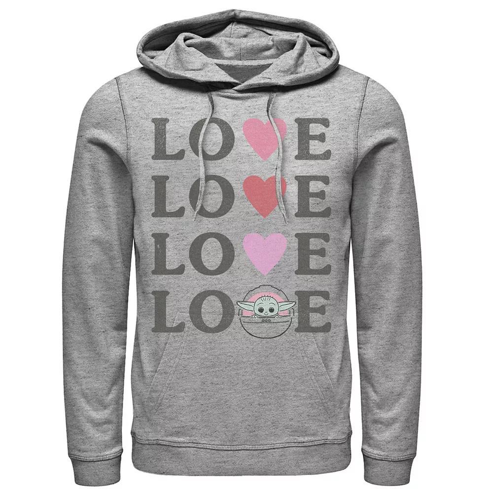 Men's Star Wars The Mandalorian The Child Love Text Stack Hoodie, Size: Small, Athletic Grey Product Image