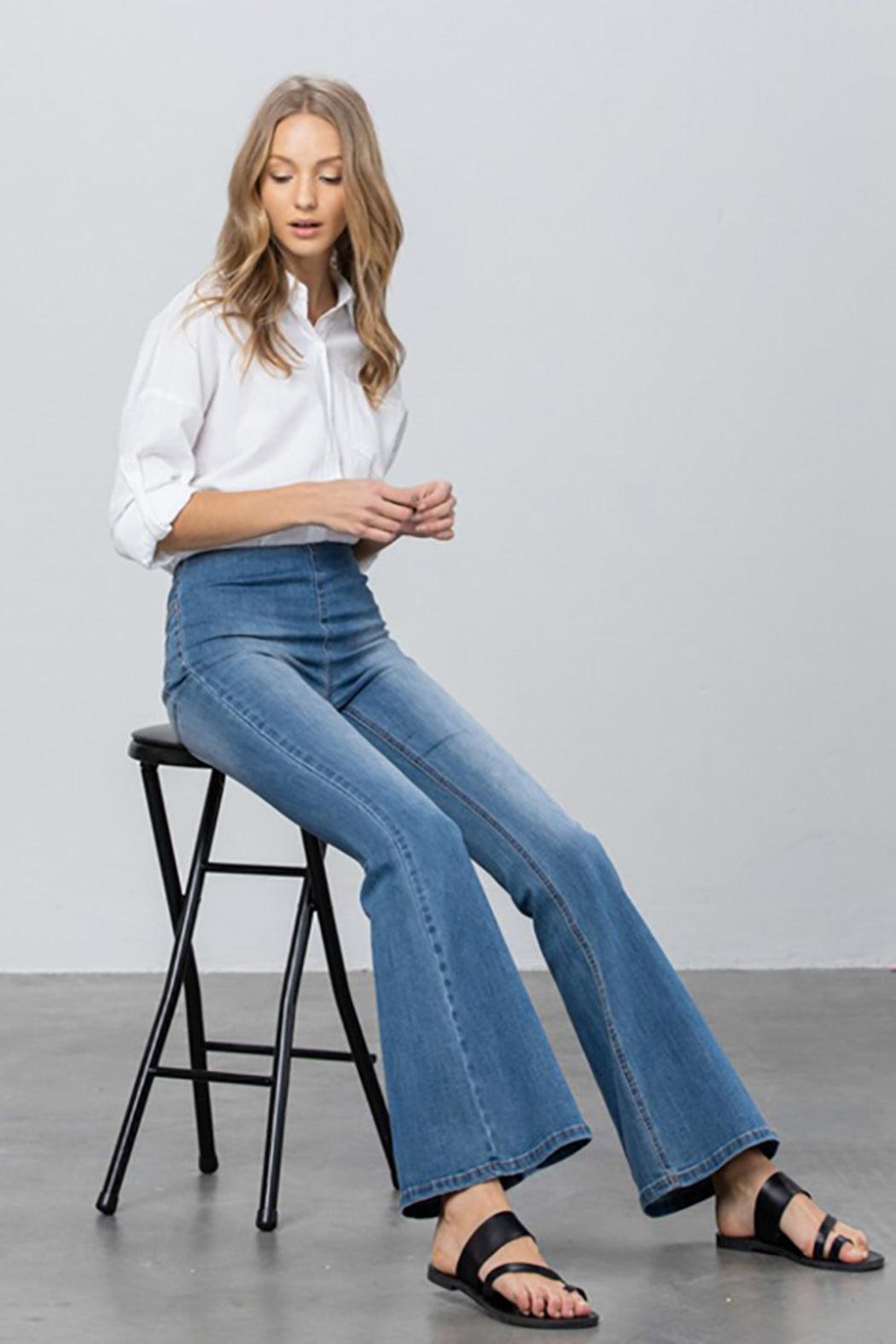 MID-RISE BANDED WIDER FLARE JEANS Product Image