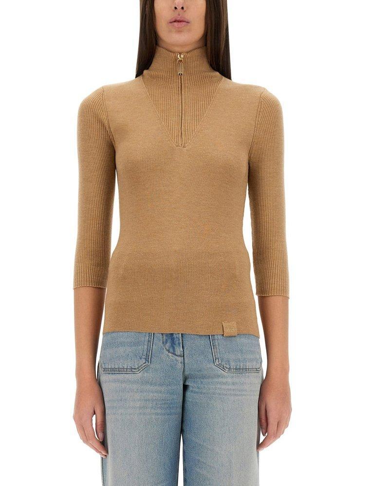 VICTORIA BECKHAM High Neck Knitted Top In Beige Product Image