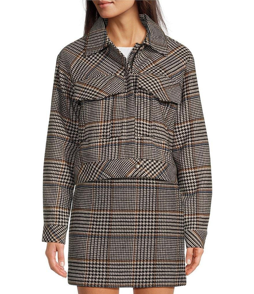 Le' AL.X Wool Blend Knit Glen Plaid High Rise Mini Pencil Coordinating Skirt Product Image