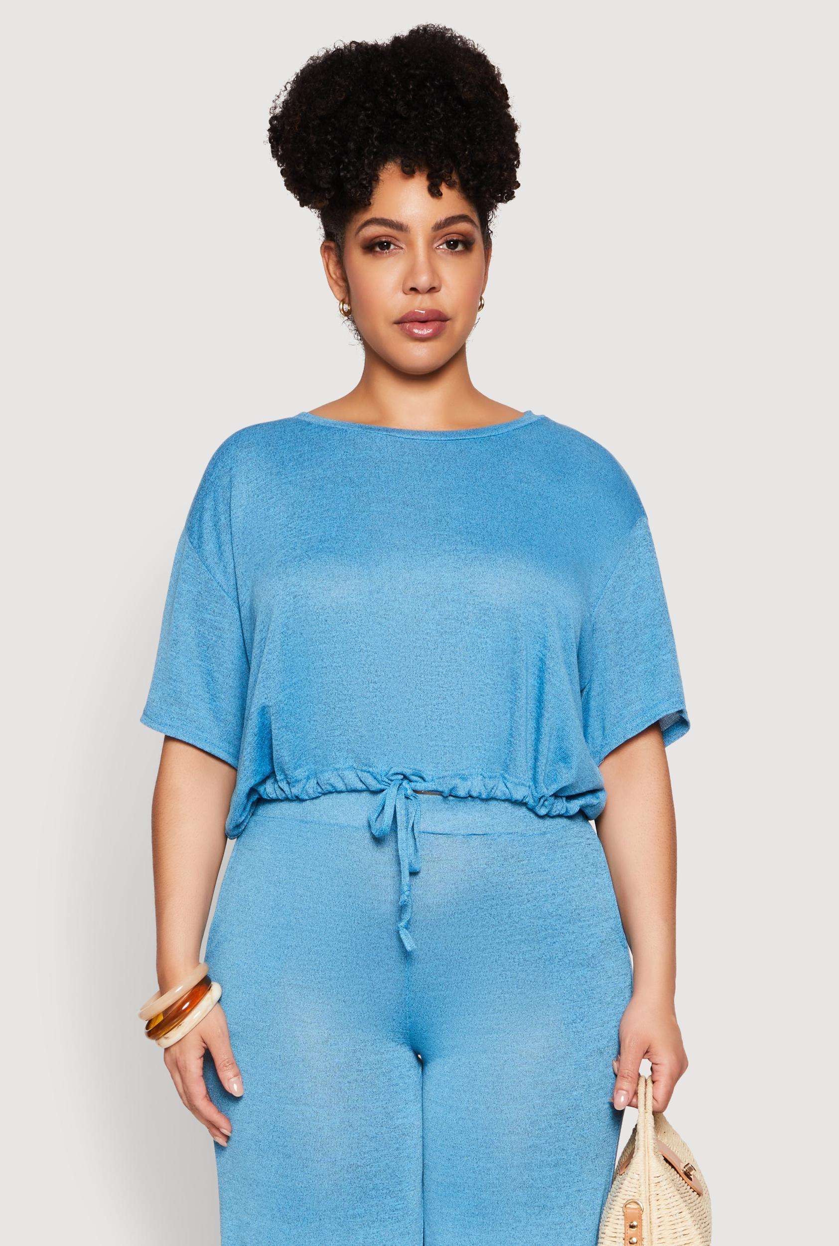 Womens Plus Size Daisy Brushed Knit Drawstring Hem Tee Product Image