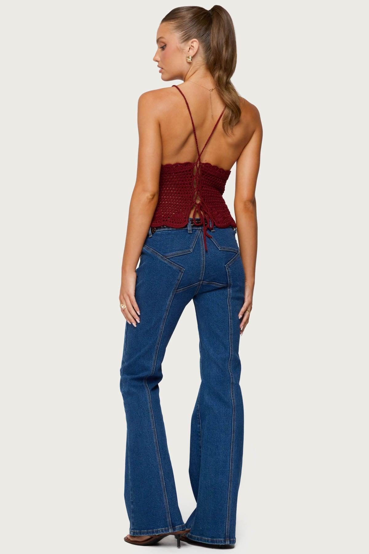 Starrie Panel Stitch Low Rise Jeans Product Image