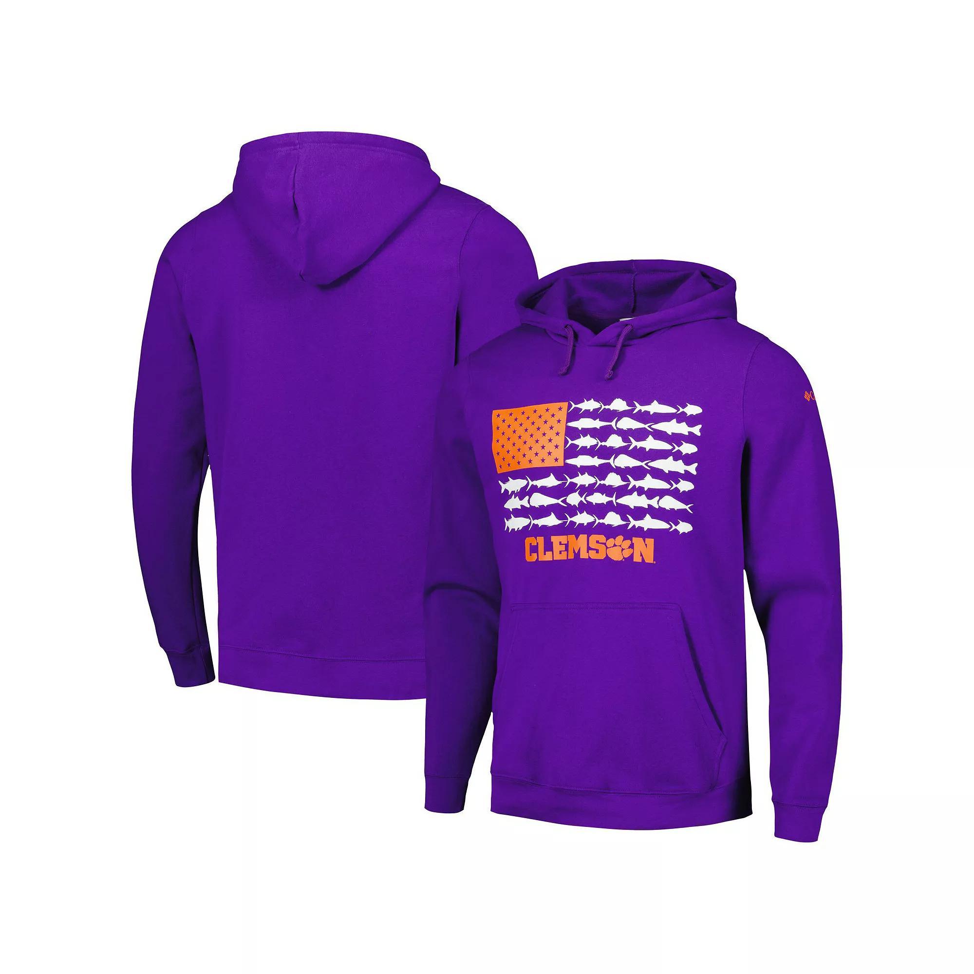 Men's Columbia Purple Clemson Tigers PFG Fish Flag II Pullover Hoodie, Size: XL Product Image