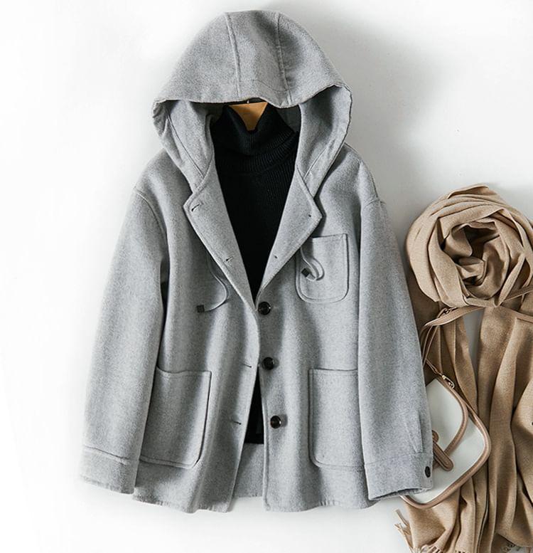 Plain Hood Button Short Coat Product Image