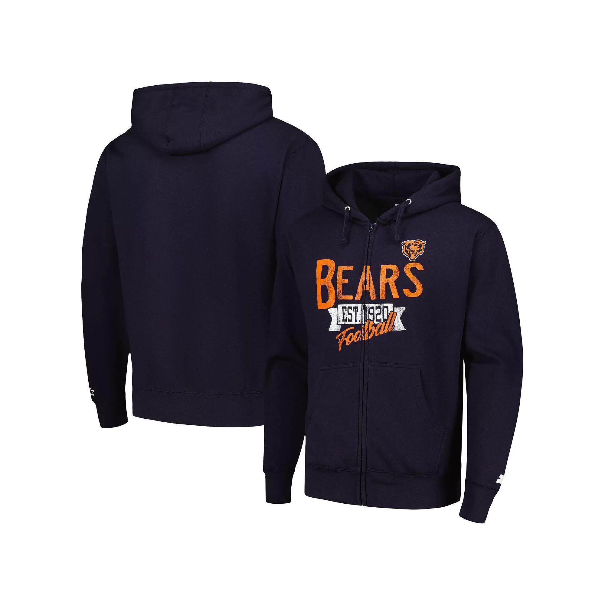 Men's Starter Navy Chicago Bears Domestic Post Season Full-Zip Hoodie, Size: XL, Blue Product Image
