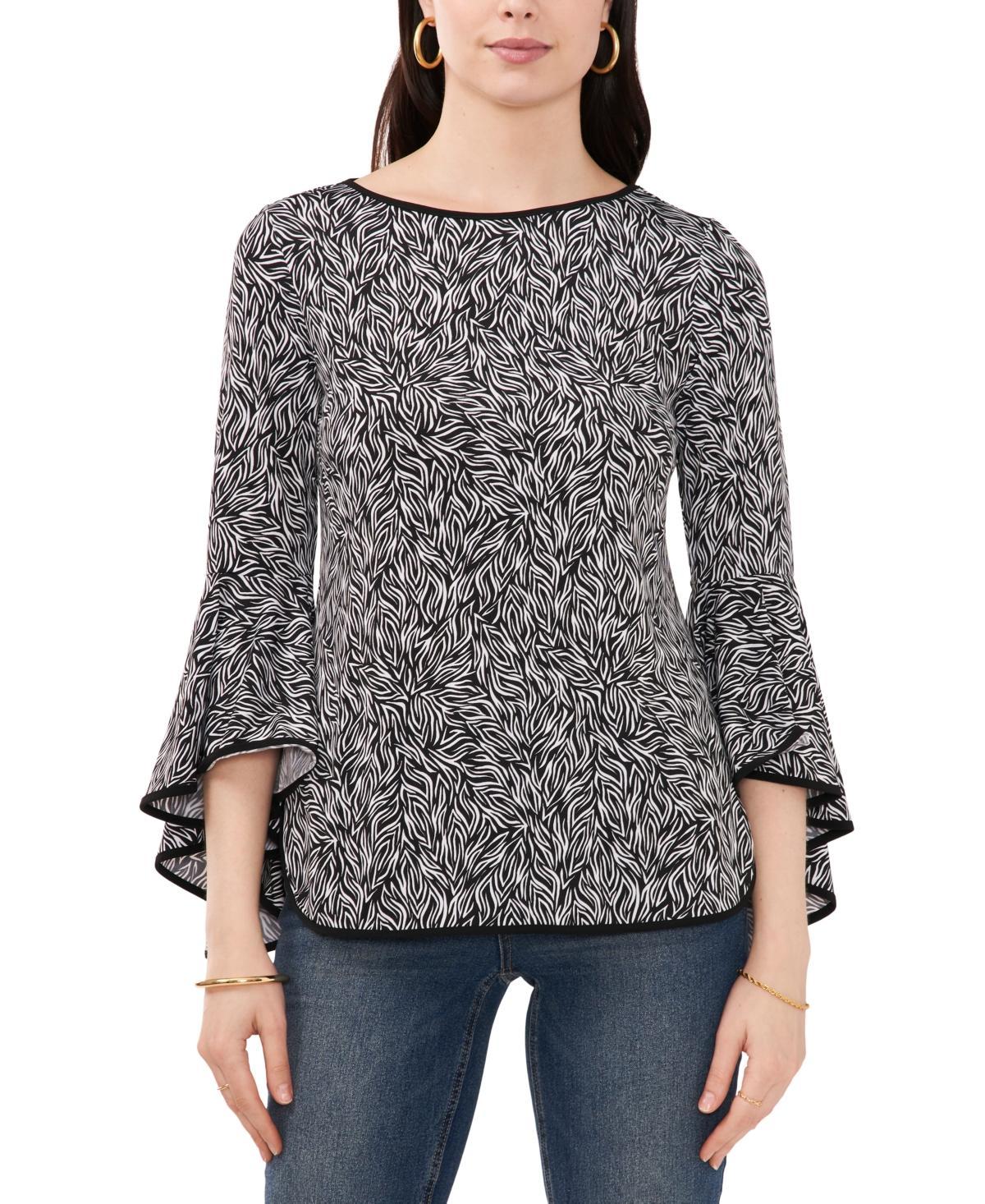 Sam & Jess Petite Contrast-Trim Bell-Sleeve Top Product Image