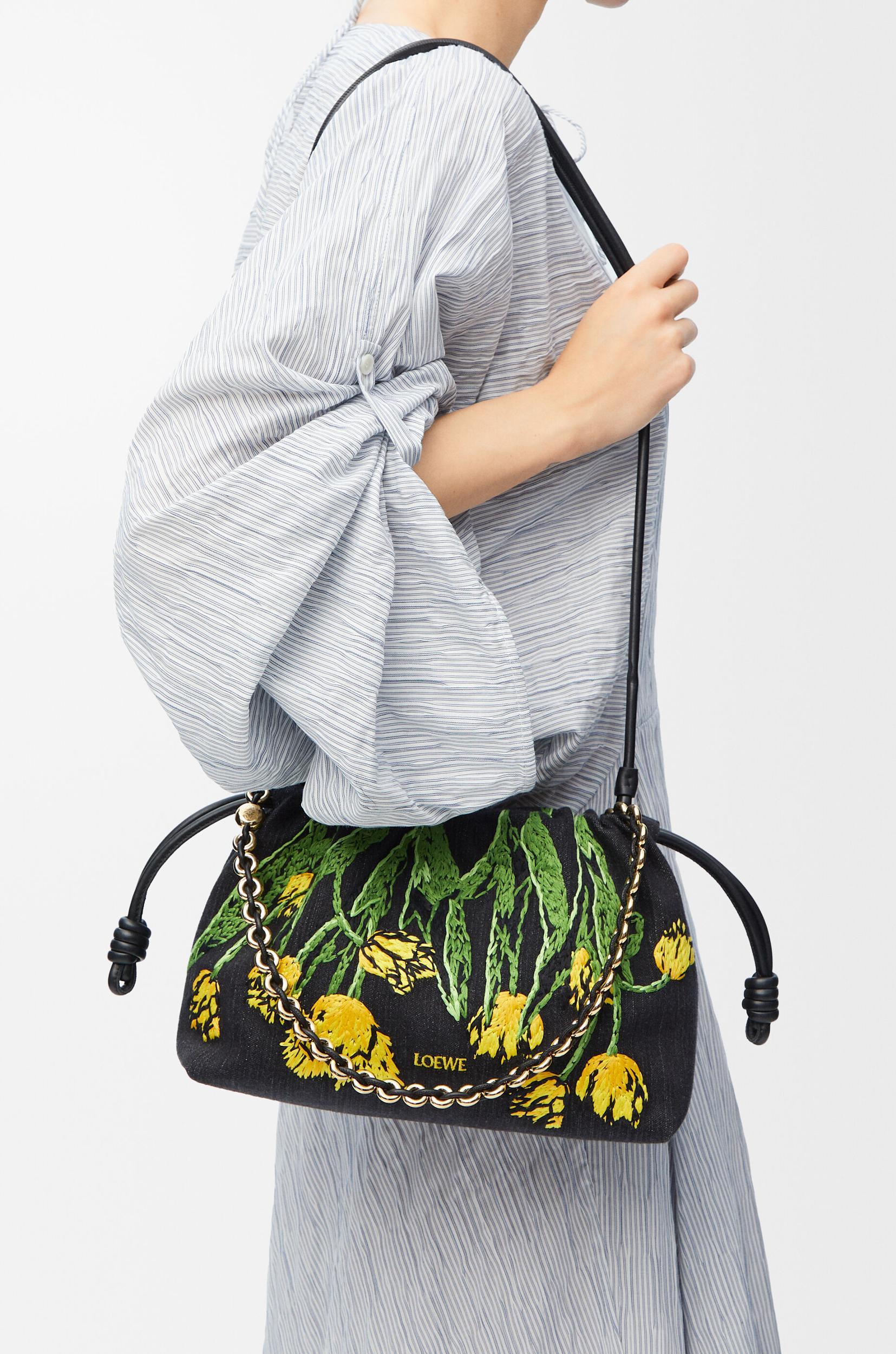 Medium Flamenco purse in embroidered denim Product Image