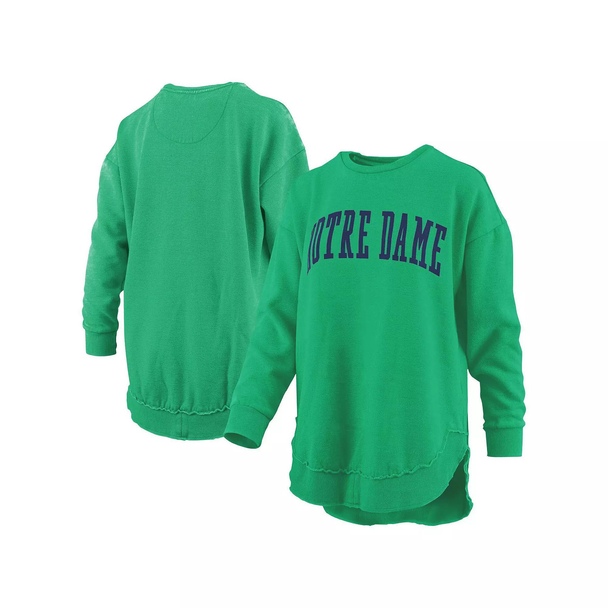 Women's Pressbox  Green Notre Dame Fighting Irish Melange Poncho Vintage Fleece Long Sleeve Pullover Sweatshirt, Size: Small Product Image