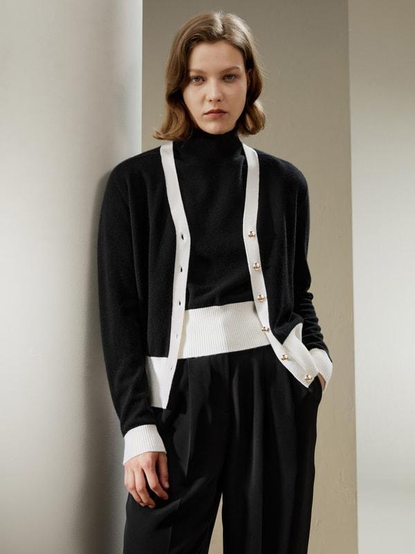 Gemini Cashmere Cardigan with Contrasting Hem Product Image