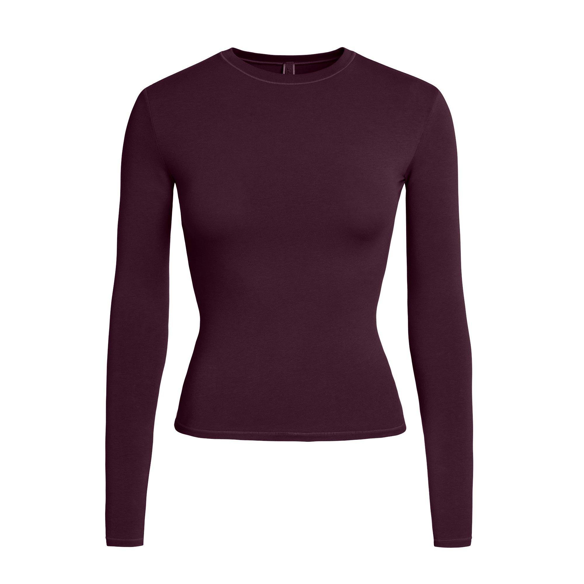 COTTON JERSEY LONG SLEEVE T-SHIRT | CURRANT Product Image