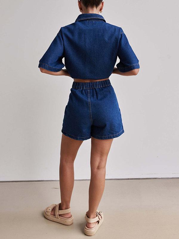 Loose Short Sleeves Split-Joint Lapel Blouses&Shirts Tops Product Image