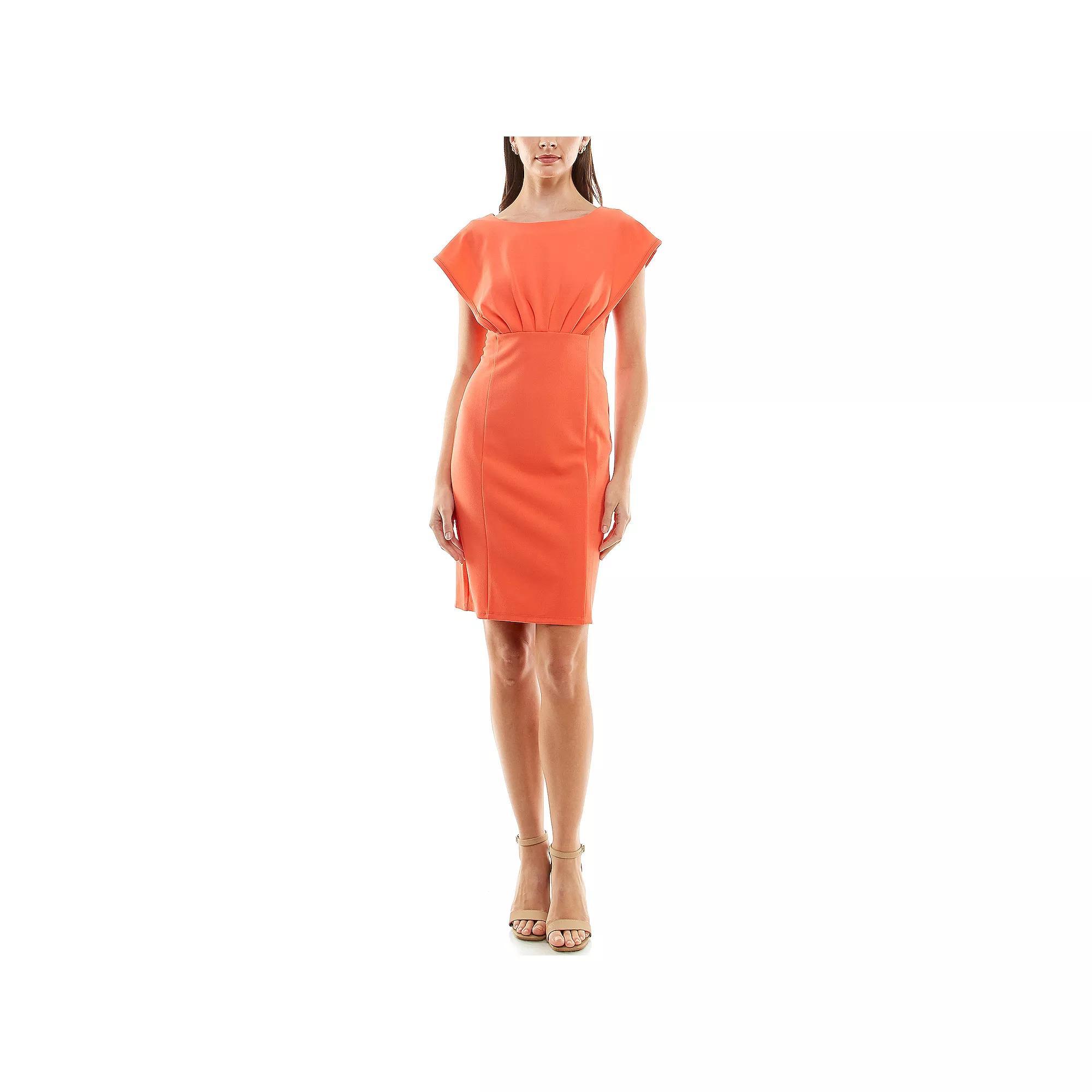 Women's Nina Leonard Scoop Neck Sheath Dress, Size: Medium, Orange Product Image