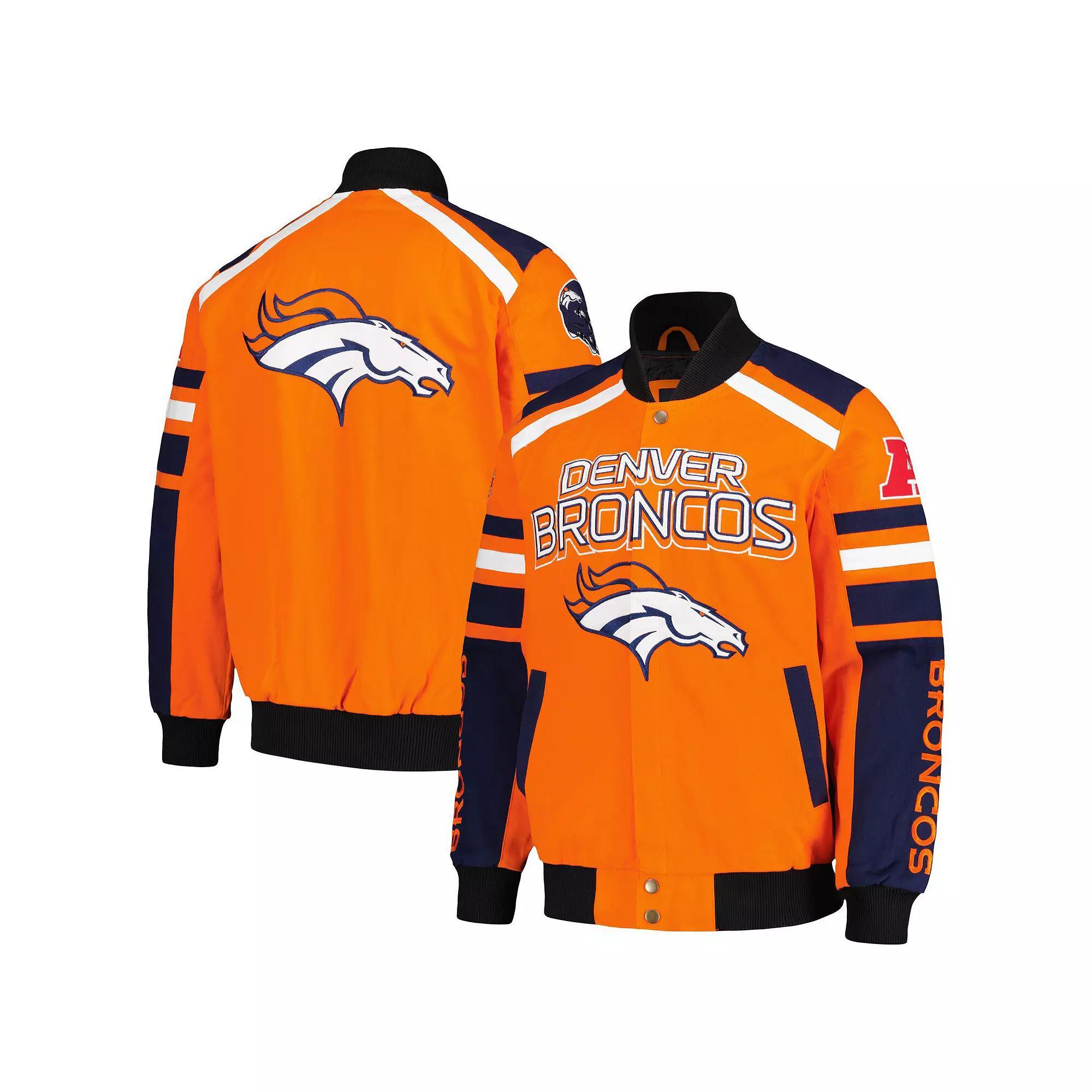 Men's G-III Sports by Carl Banks Orange Denver Broncos Power Forward Racing Full-Snap Jacket, Size: Large Product Image