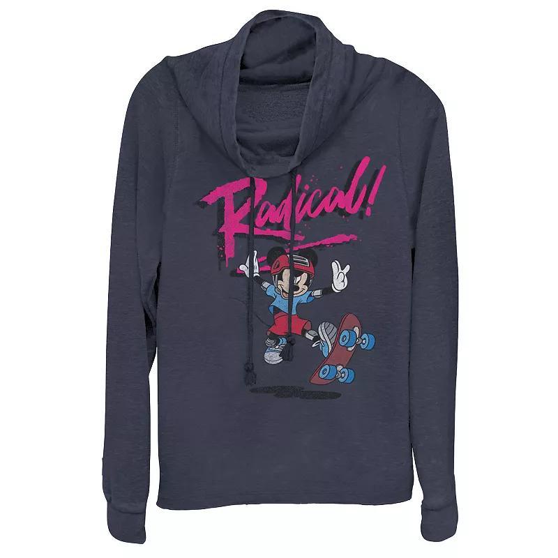 Juniors' Disney Mickey Mouse "Radical" Cowlneck Graphic Lightweight Long Sleeve, Girl's, Size: Small, Blue Product Image