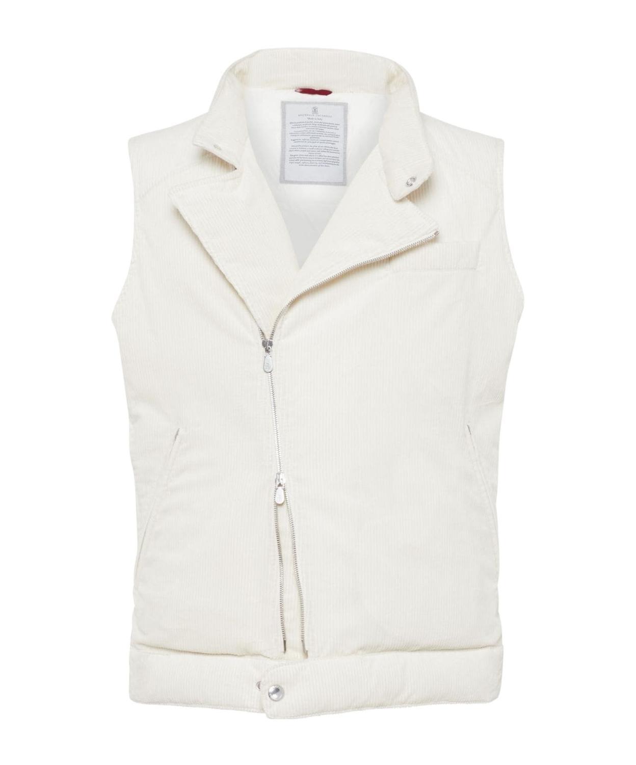 BRUNELLO CUCINELLI Sea Island Cotton Corduroy Gilet In White Product Image