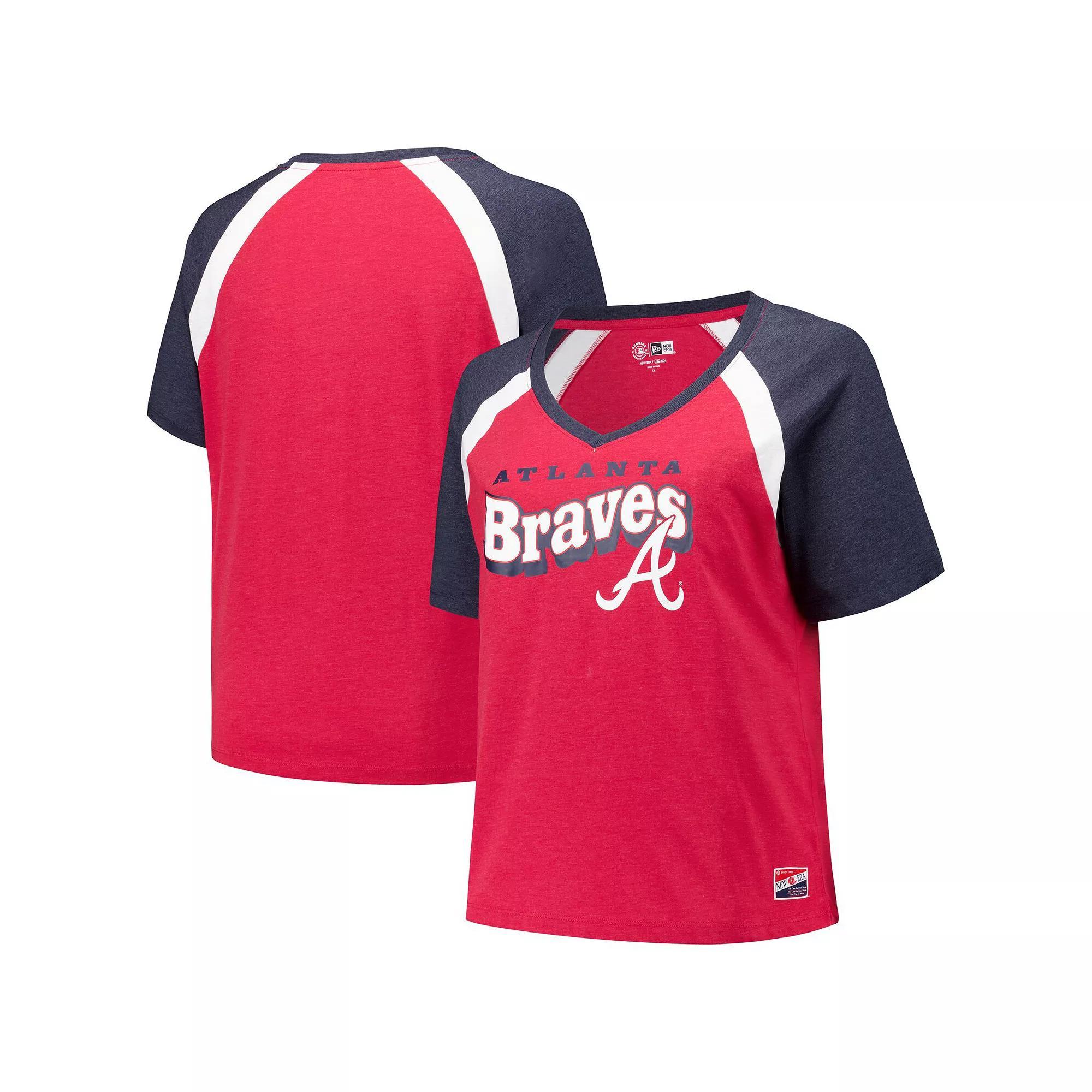 Women's New Era Red Atlanta Braves Plus Size Raglan V-Neck T-Shirt, Size: 1XL Product Image