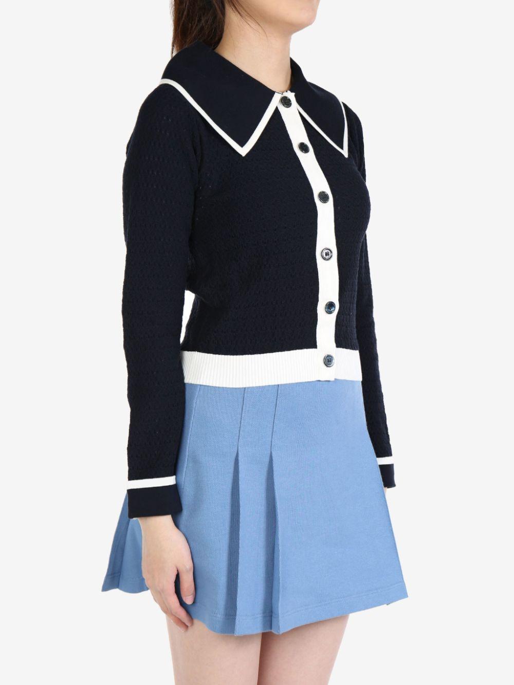contrasting-trim pointelle-knit cotton cardigan Product Image