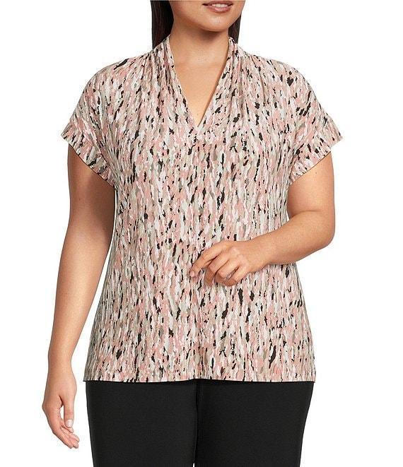 Kasper Plus Size Printed V-Neck Cap Sleeve Top Product Image