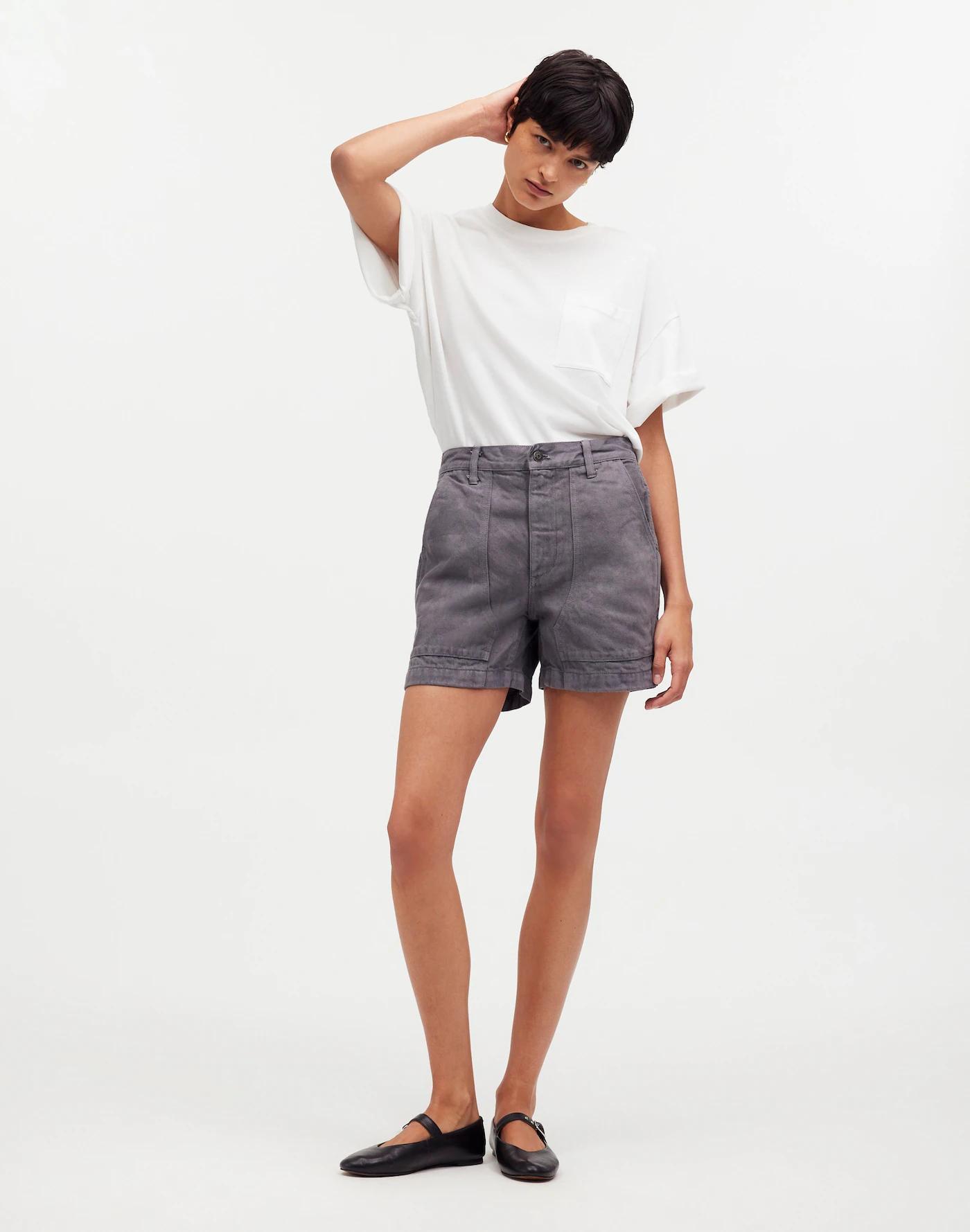 Madewell x MN Dye Studio Denim High-Rise Mid-Length Workwear Shorts Product Image