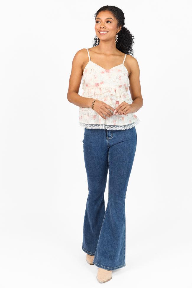 Come Out In The Wash Cream Multi Lace Tiered Floral Tank SALE Product Image