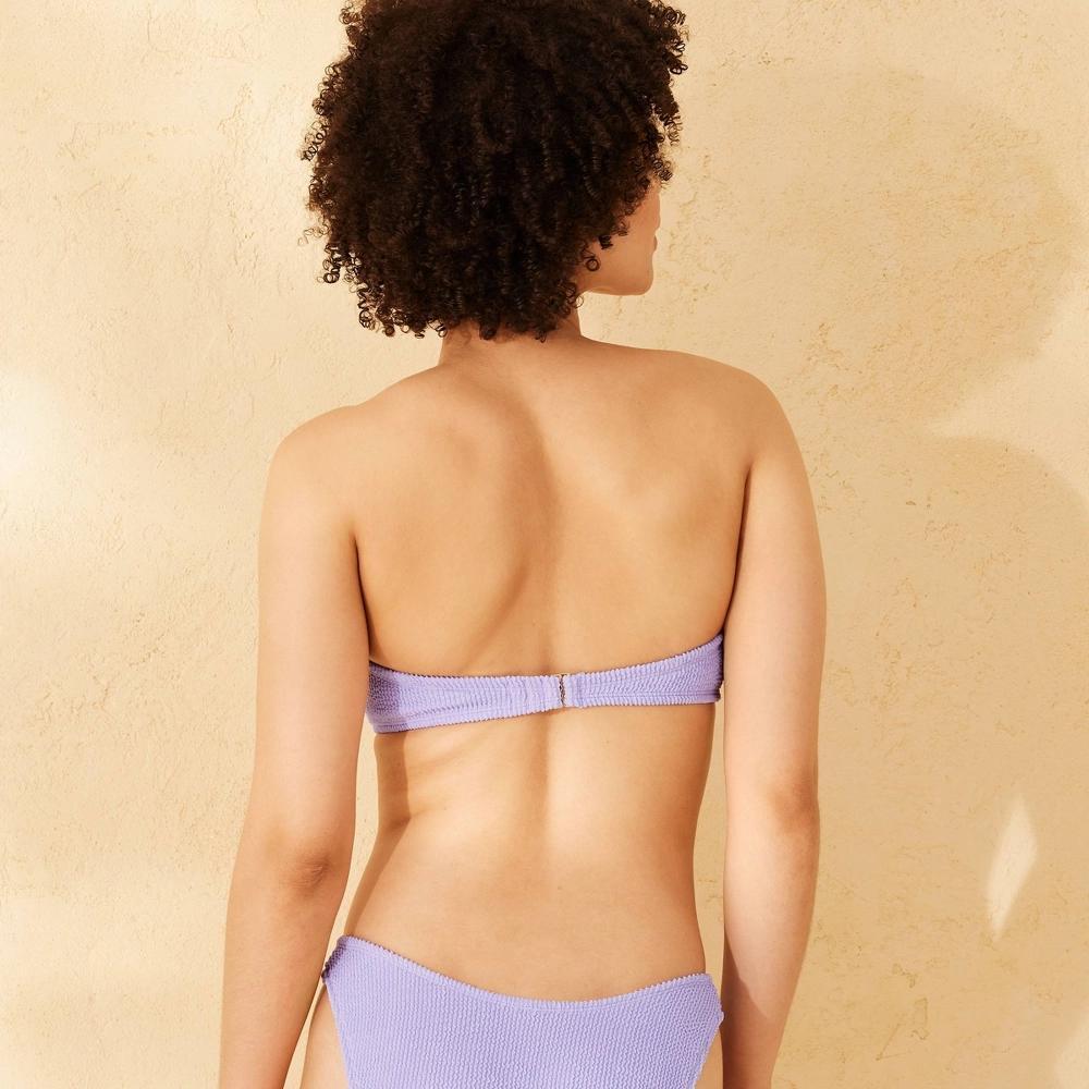 Women's Pucker Textured Bandeau Bikini Top - Wild Fable™ Purple M: Recycled Polyester, Removable Cup Product Image