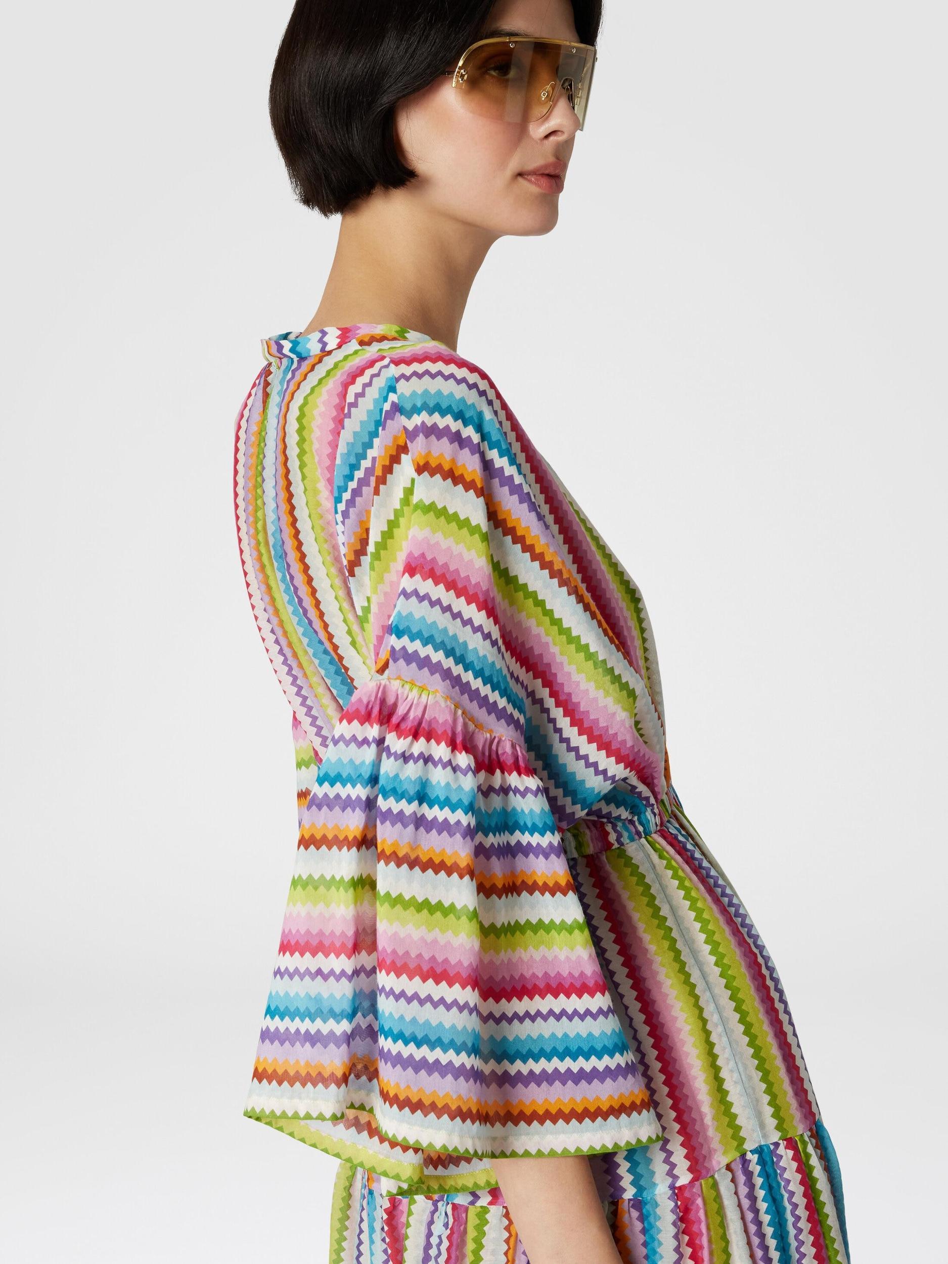 Long cover-up dress with flounces and zig zag print Product Image