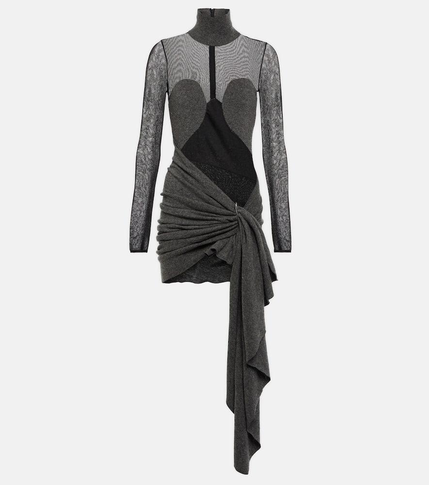ALAÏA Mesh And Wool Draped Minidress In Black Product Image