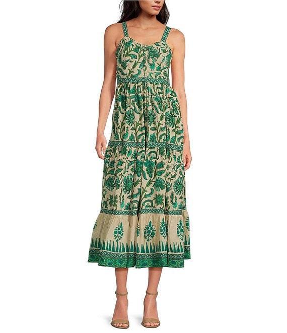 Mo Maya Mojo Printed Sweetheart Neckline Sleeveless Bustier Midi Dress Product Image