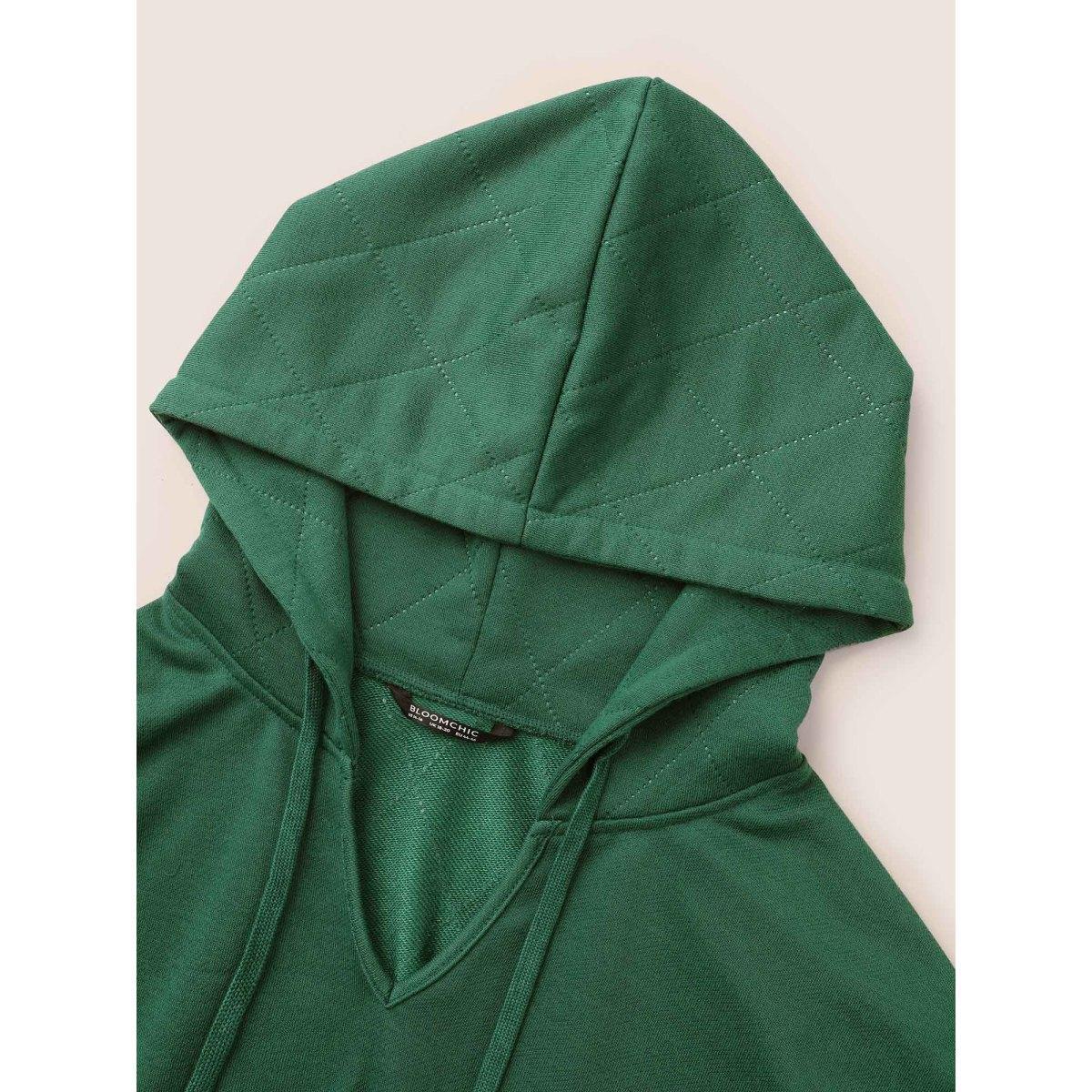 Plus Size Solid Quilted Kangaroo Pocket Hooded Sweatshirt Women Green Casual Non Hooded Everyday Sweatshirts BloomChic 12/L Product Image