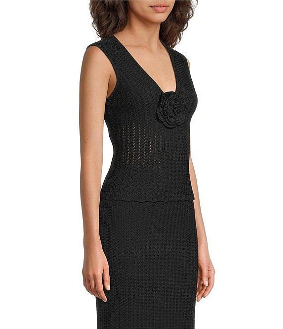 Lucy Paris Nara Crochet Knit 3D Rosette V-Neck Sleeveless Coordinating Crop Tank Product Image