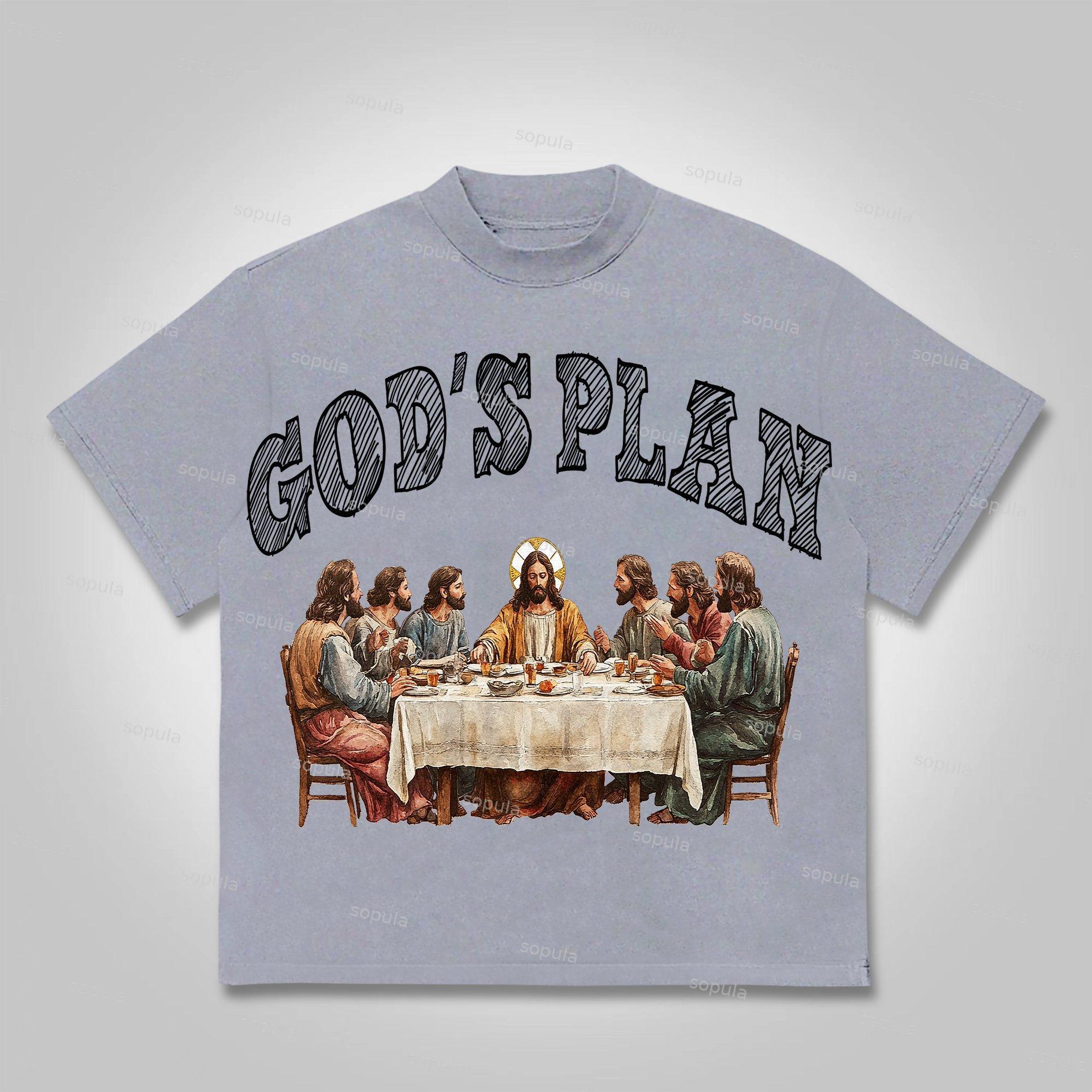 Sopula Vintage God's Plan Faith Graphic Print Cotton T-shirt Product Image