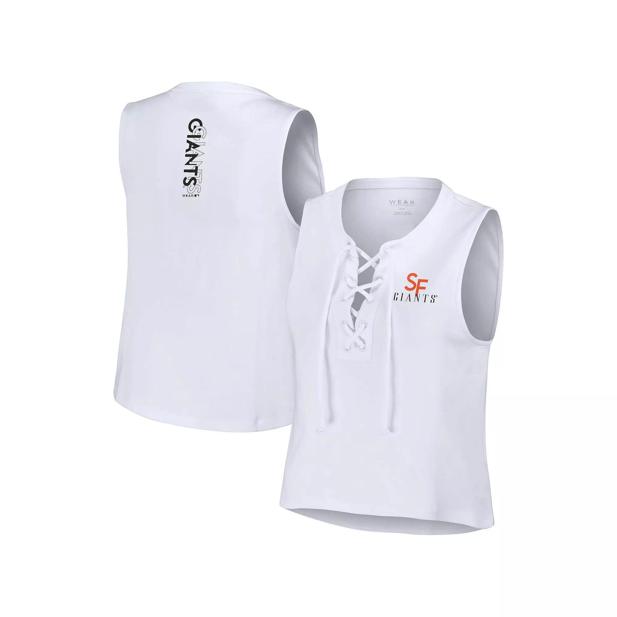 Women's WEAR by Erin Andrews White San Francisco Giants Lace-Up Tank Top, Size: Medium Product Image