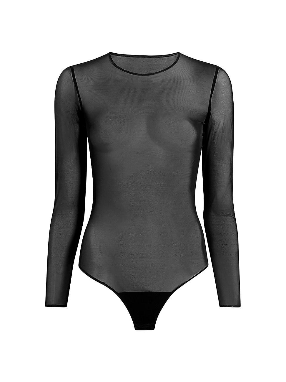 Womens Chic Mesh Long-Sleeve Bodysuit Product Image