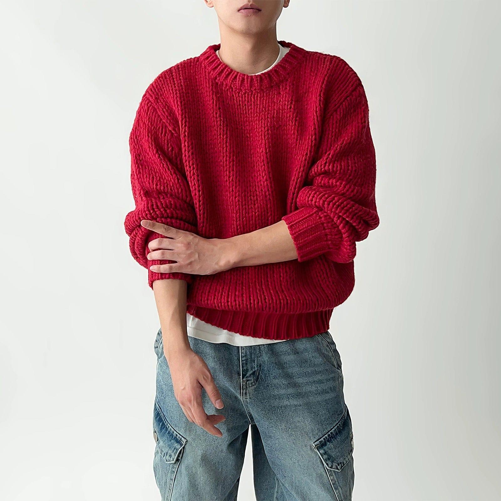 RT No. 12276 RED KNIT CREWNECK SWEATER Product Image