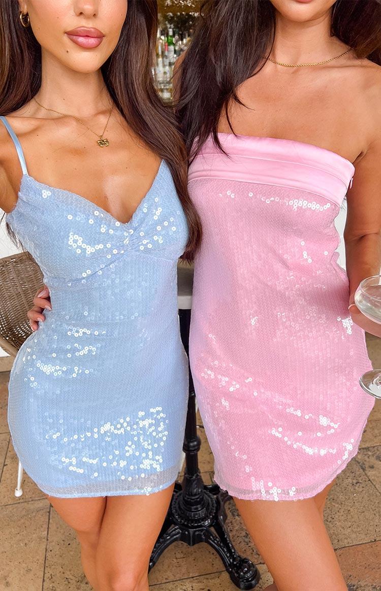 Honey Blue Sequin Mini Dress Product Image