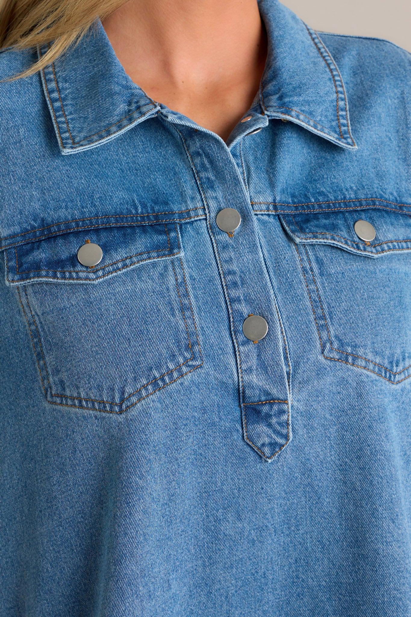 Midnight City Denim Short Sleeve Mini Dress Product Image