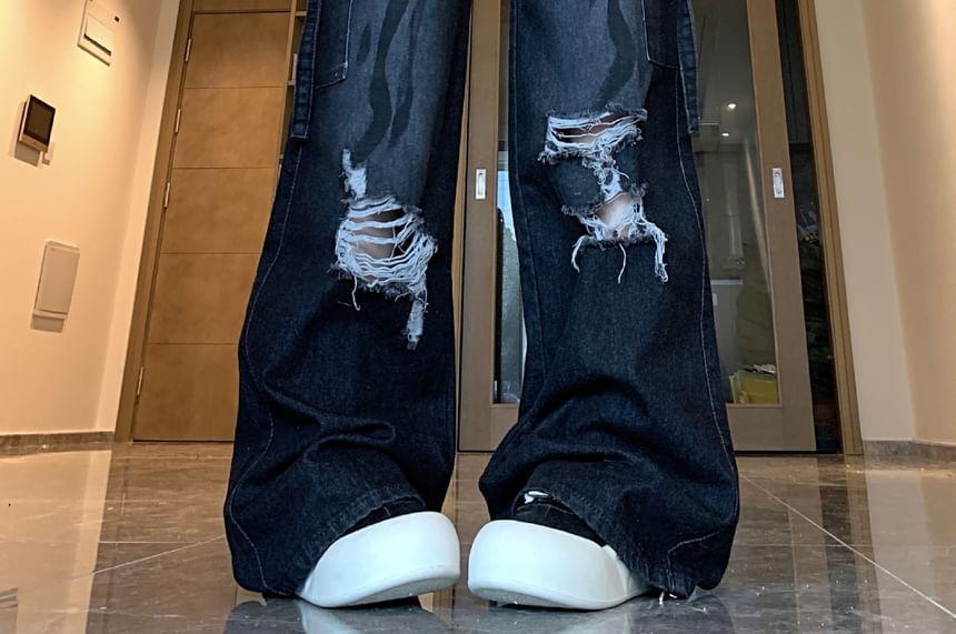 High Rise Studded Distressed Washed Wide Leg Jeans Product Image